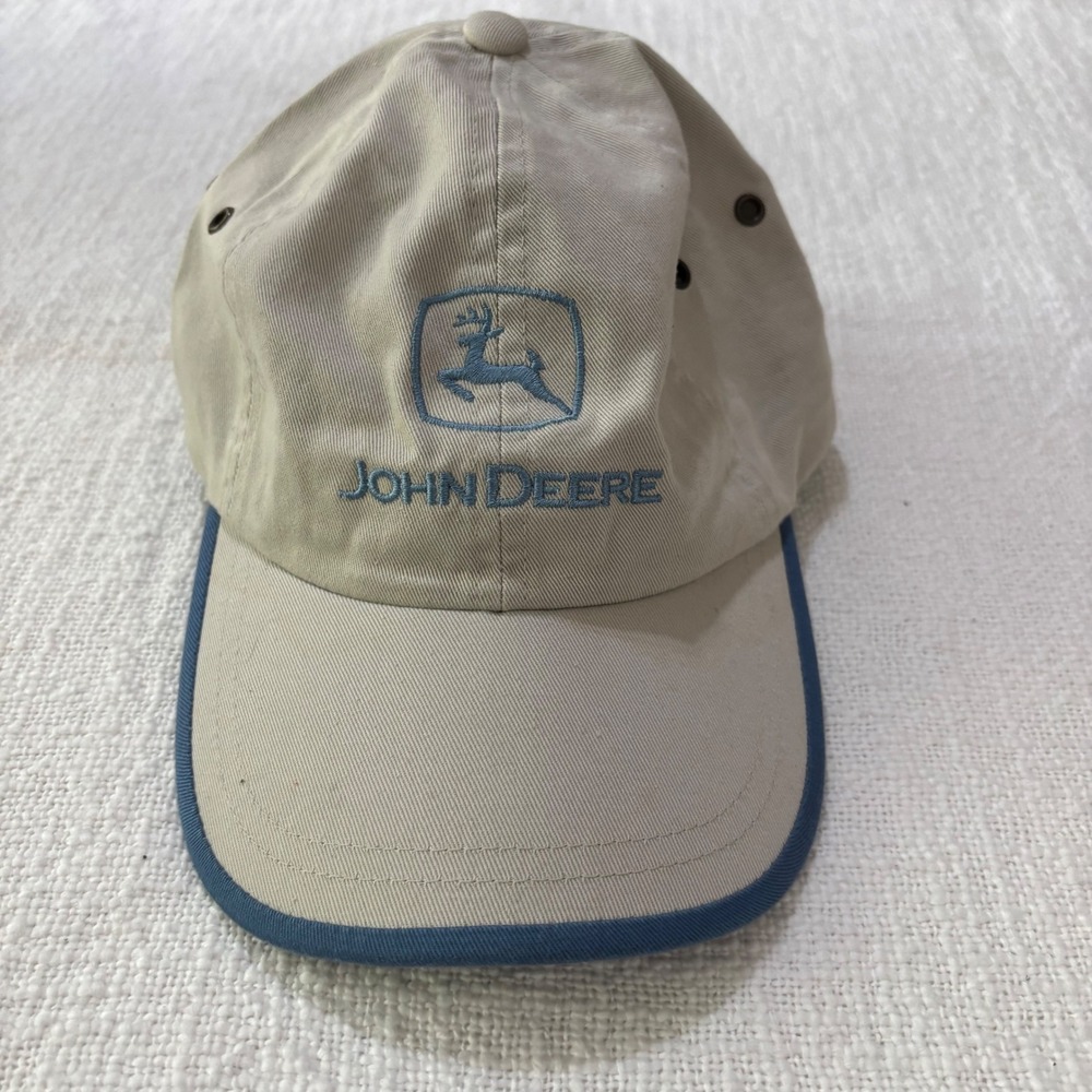 John Deere Tan Blue Logo Baseball Cap Adjustable Hat MPC Promotions